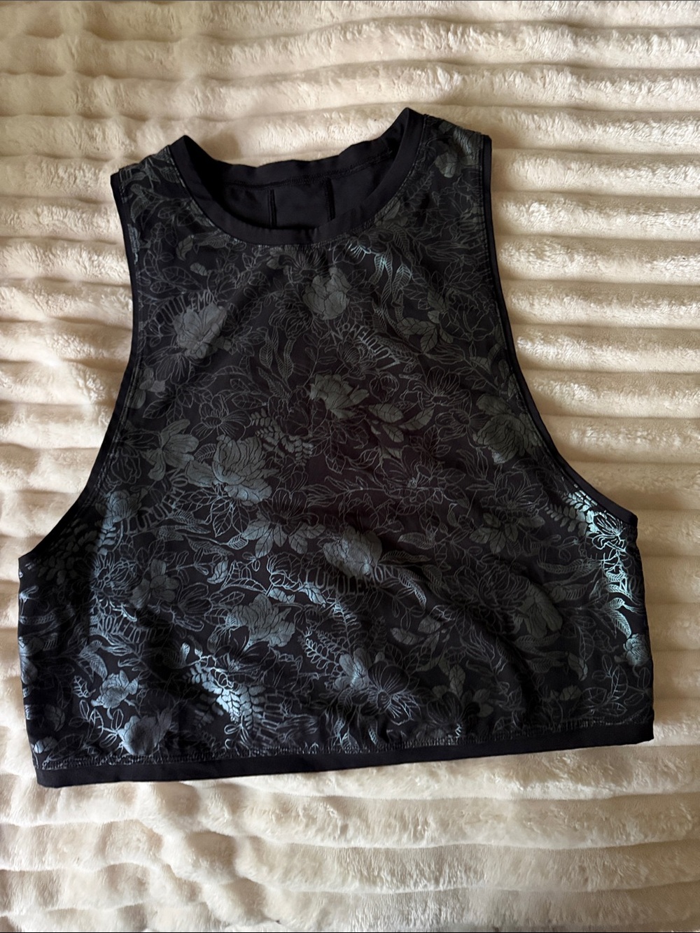lululemon athletica Black Floral Mesh Crop Top